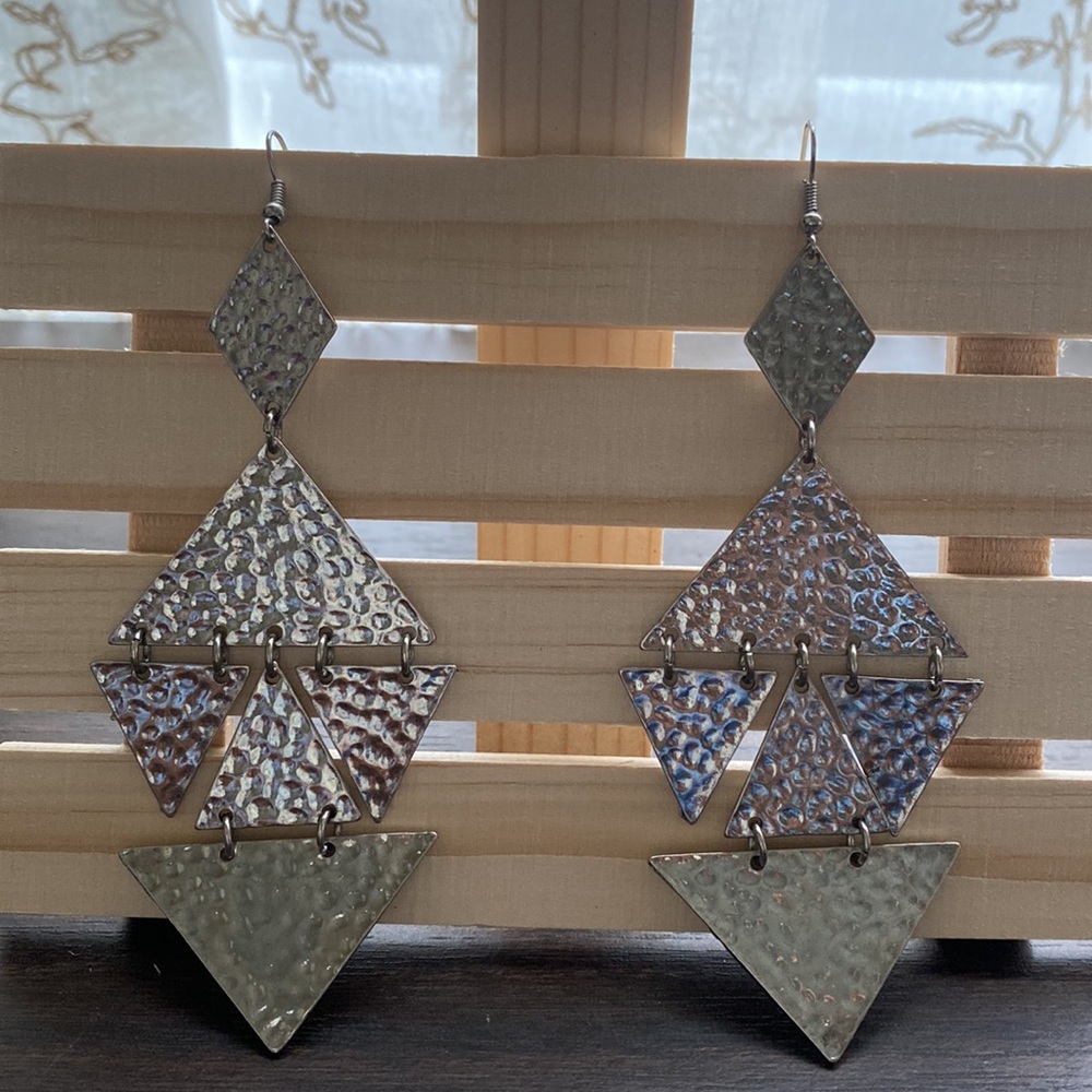 Silver Geometric Dangle Earrings - image 2